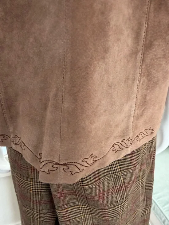 Bianca Nygard suede Leather Jacket with Embroidered Hem, Size 12 - Picture 3 of 7